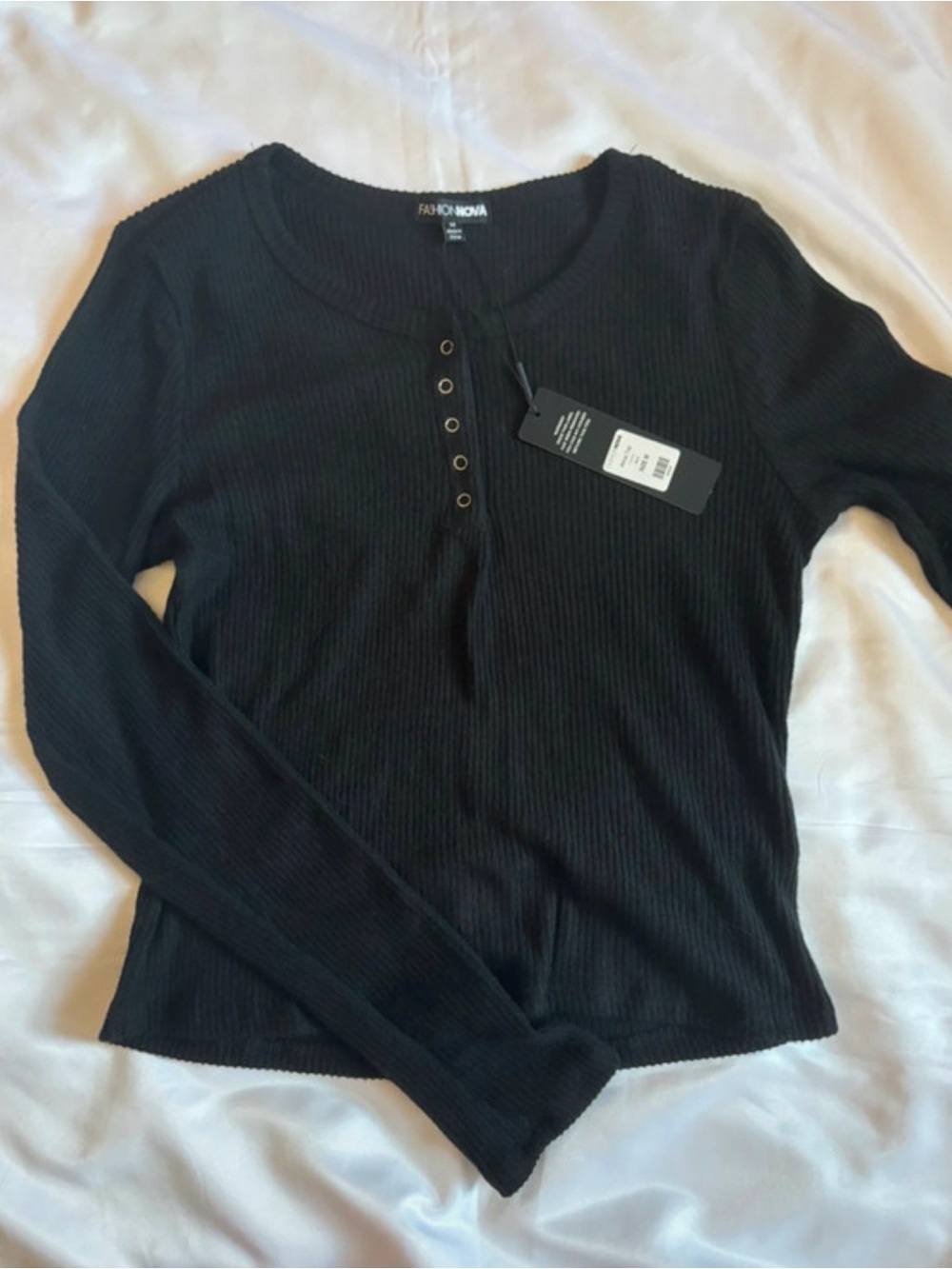 Fashion Nova Black Ribbed Henley Long Sleeve Top